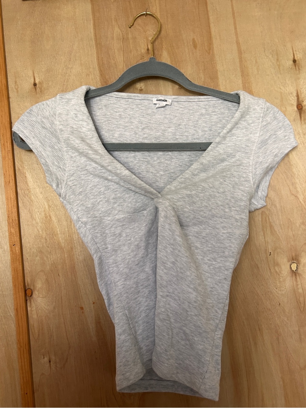 Garage Heather Gray Twist-Front V-Neck Short Sleeve Top
